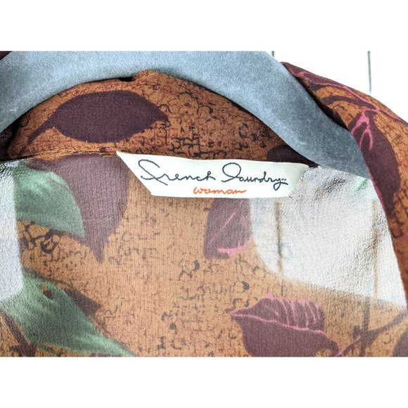 French Laundry brown mauve pink floral sheer long sleeve button front blouse - Picture 5 of 5